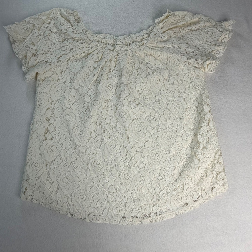 Maurices Womens Ivory Floral Rose Lace Short Sleeve Lined Blouse Top Large